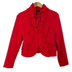 Inc International Concepts Red Cropped Ruffle Blazer Size XS Petite NWT XSP
